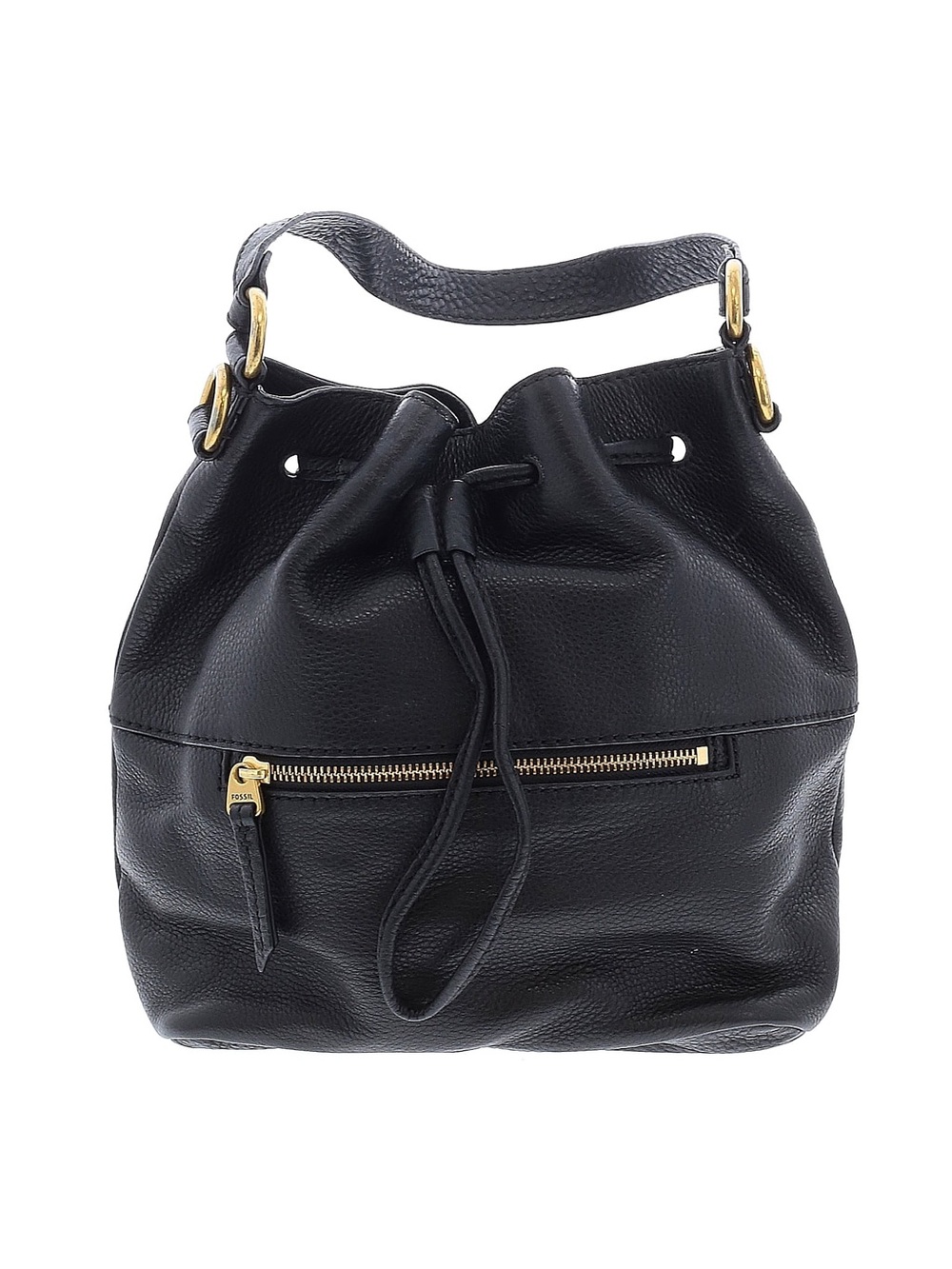 Fossil Vickery Black Leather Bucket Crossbody Bag